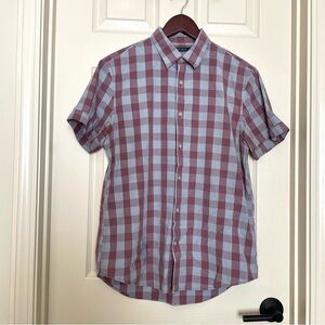 Perry Ellis Burgundy and Light Blue Checkered Shirt